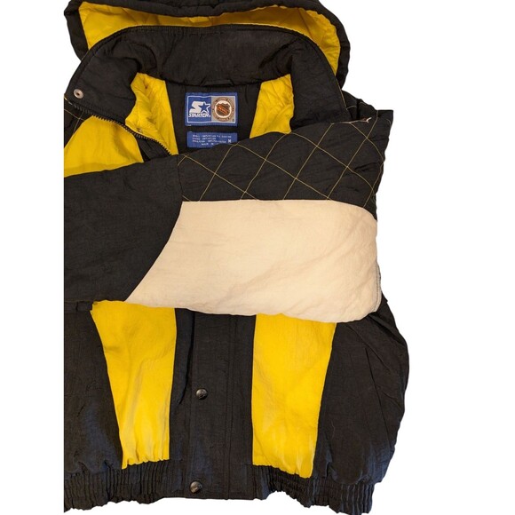 Vintage 90's NHL Boston Bruins Yellow Starter Hooded Parka Puffer Jacket Size M - Picture 3 of 7